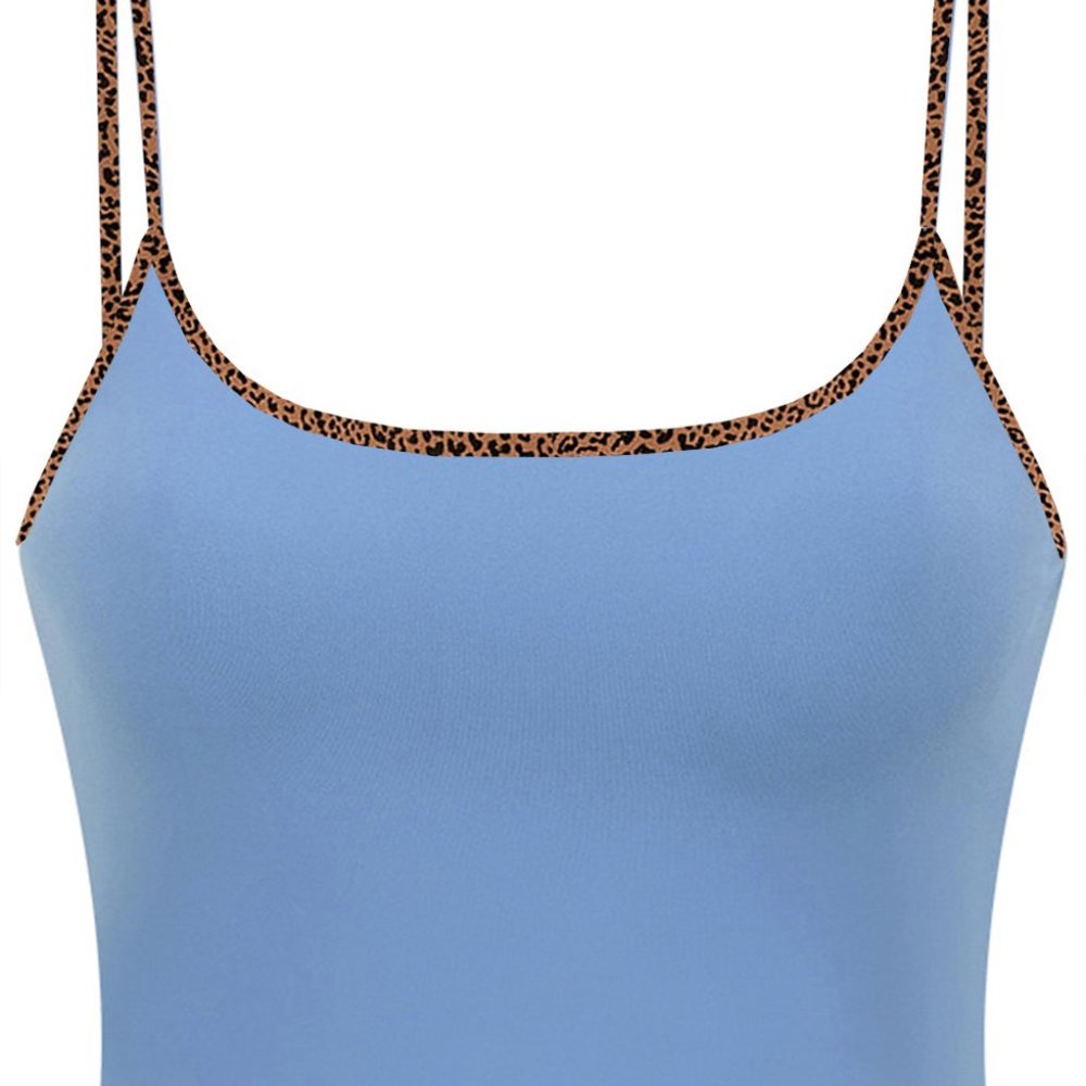 Blue Sports Bra With Leopard Trim - Picture 5 of 5